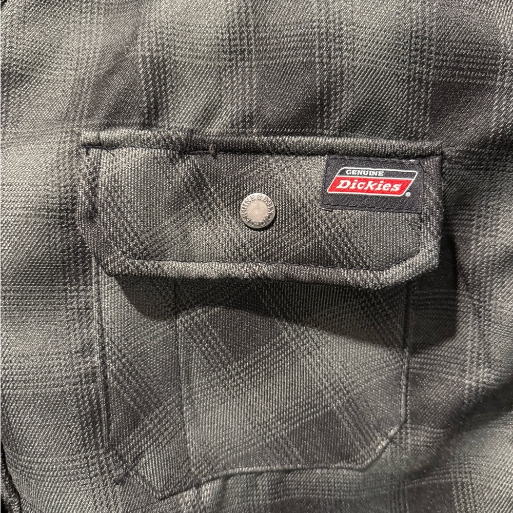 Dickies Fleece Lined Jacket mens XL 46-48 plaid gray black snap button up heavy - Picture 5 of 11